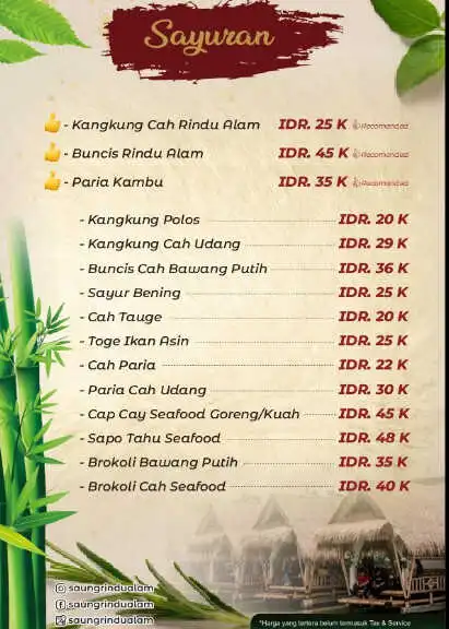 daftar menu makanan saung rindu alam gowa