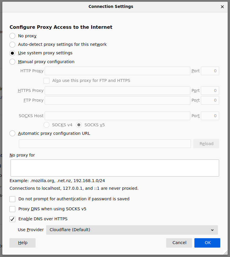 setting connection firefox