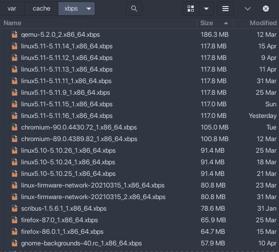 file cache xbps void linux yang tidak digunakan