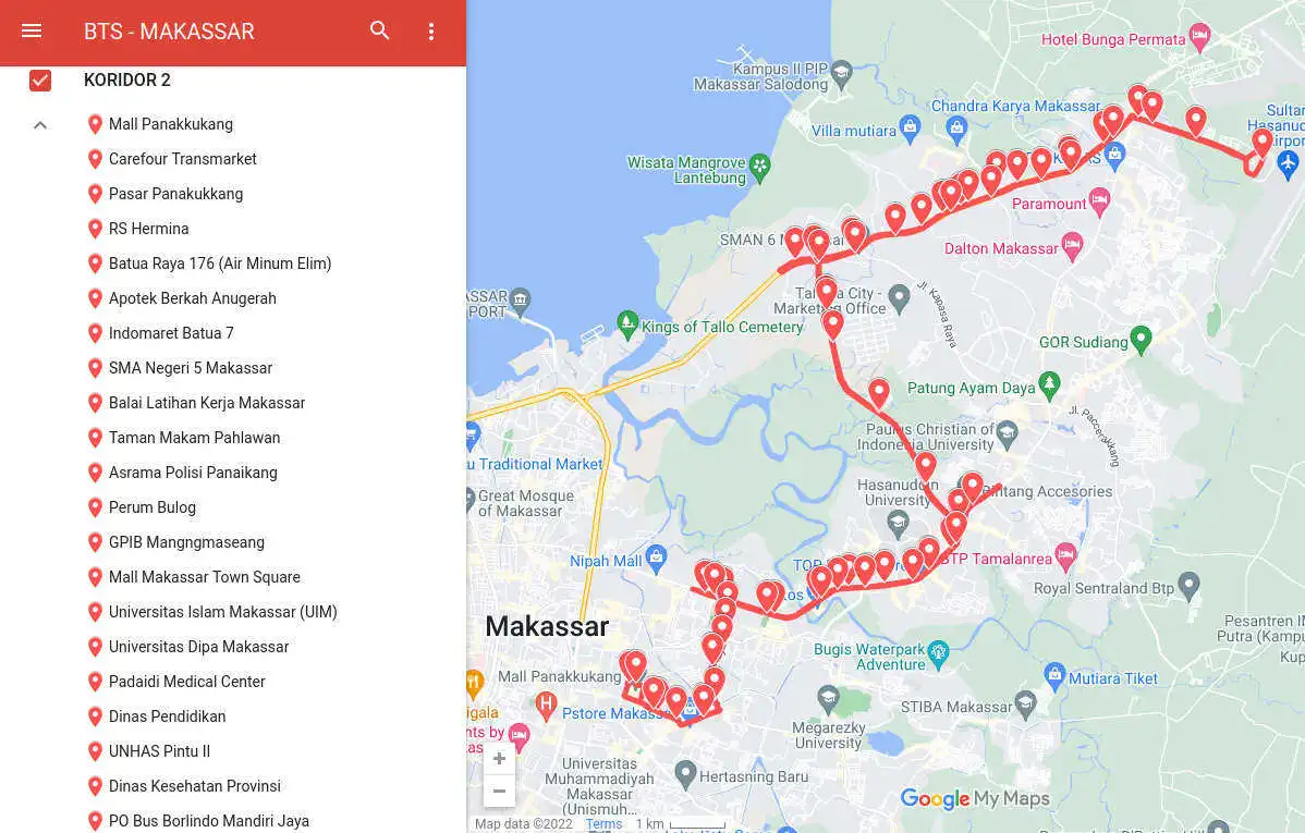 gambar jalur bus trans makassar maminasata koridor 2