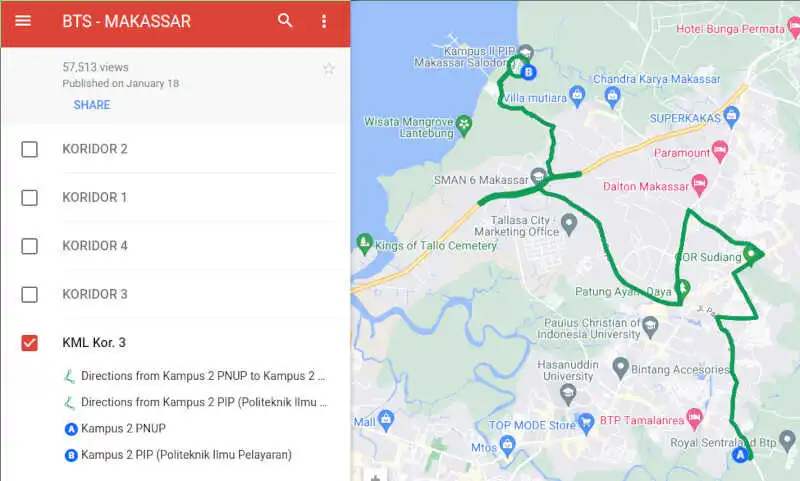 gambar jalur bus trans makassar maminasata koridor 3 kampus pelayaran