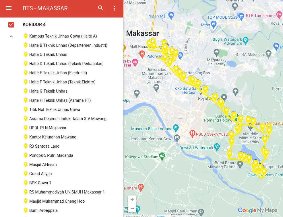 gambar jalur bus trans makassar maminasata koridor 4 kampus unhas gowa