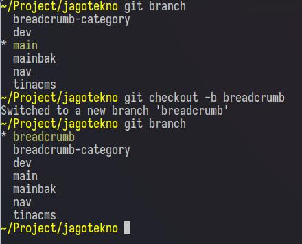 membuat branch baru dengan git checkout branch