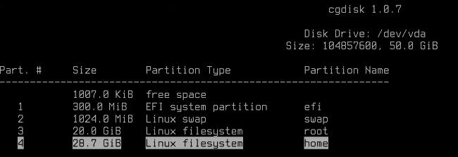 membuat partisi linux dengan cgdisk