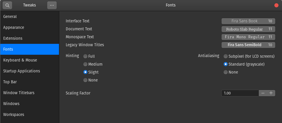 gnome tweak font default PopOS cosmic