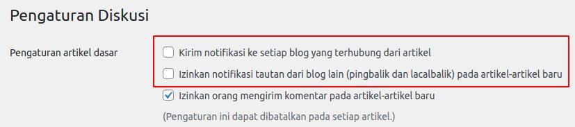 pengaturan wordpress baru hilangkan ping back