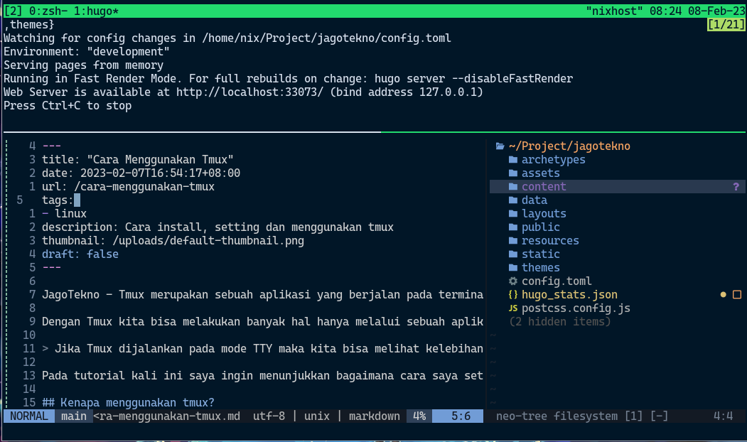 tmux window