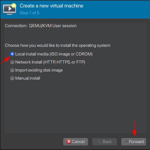 pilih iso file kvm qemu virtual machine